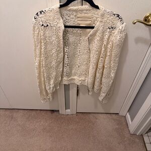 Anthropologie Cream Crochet Lace Open Cardigan